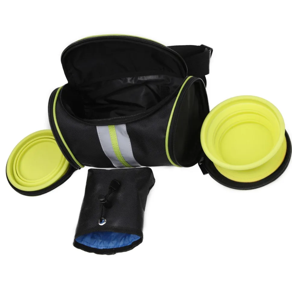 Pet Life ® Ultimate Hands Free Pet Belt with Dual-sided Bowl and Travel Pet Food storage container