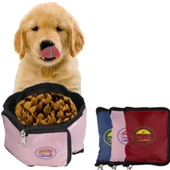 Pet Life ® Wallet Folding Waterproof Zippered Folding Pet Travel Cat and Dog Bowl