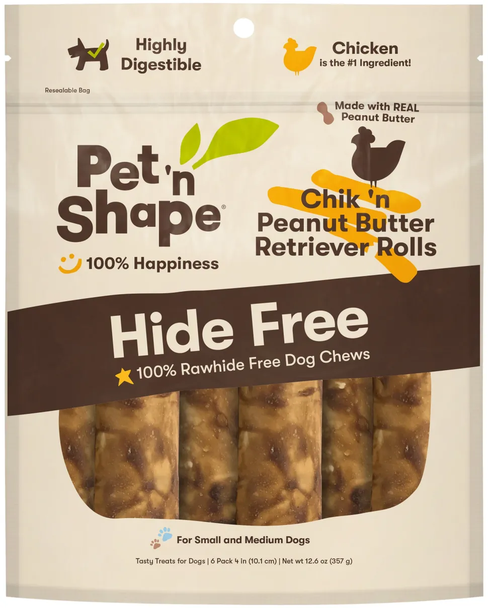 Pet 'N Shape Chik 'N Peanut Butter Retriever Roll Hide-Free Dog Treat - 4 in - 6 Count