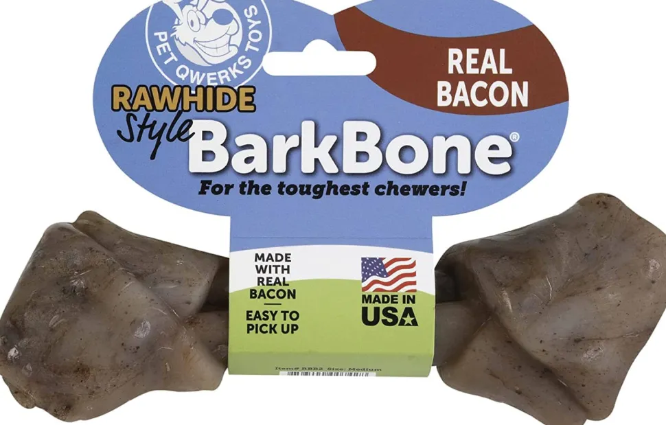 Pet Qwerks Made-in-the-USA Nylon and Bacon BarkBone Rawhide Dog Treats - Medium