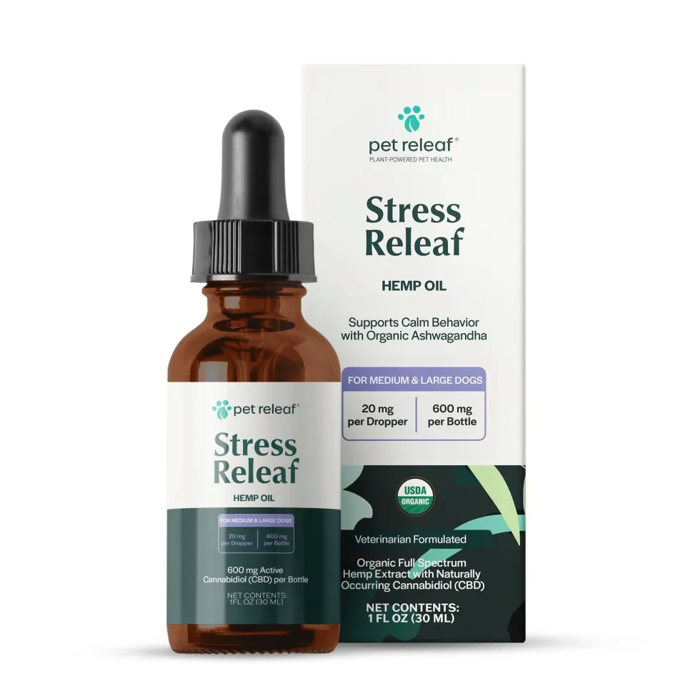 Pet Releaf Stress Releaf Organic 600 mg Hemp Oil Dog Supplements - 1 Oz Bottle