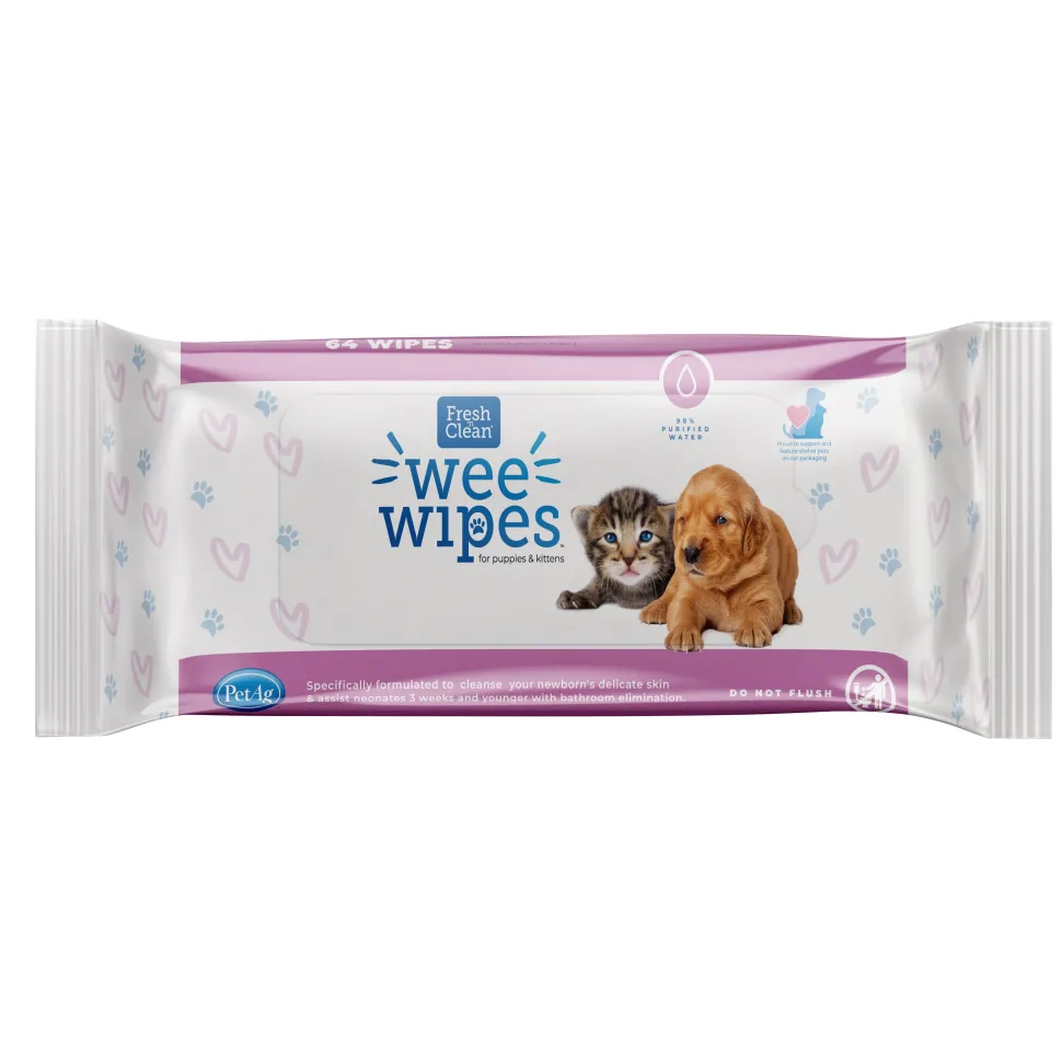 PetAg Fresh N' Clean Wee Pet Wipes for Puppies and Kittens - 64 Count