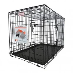 Petcrest Double Door Metal Folding Dog Crate - Black