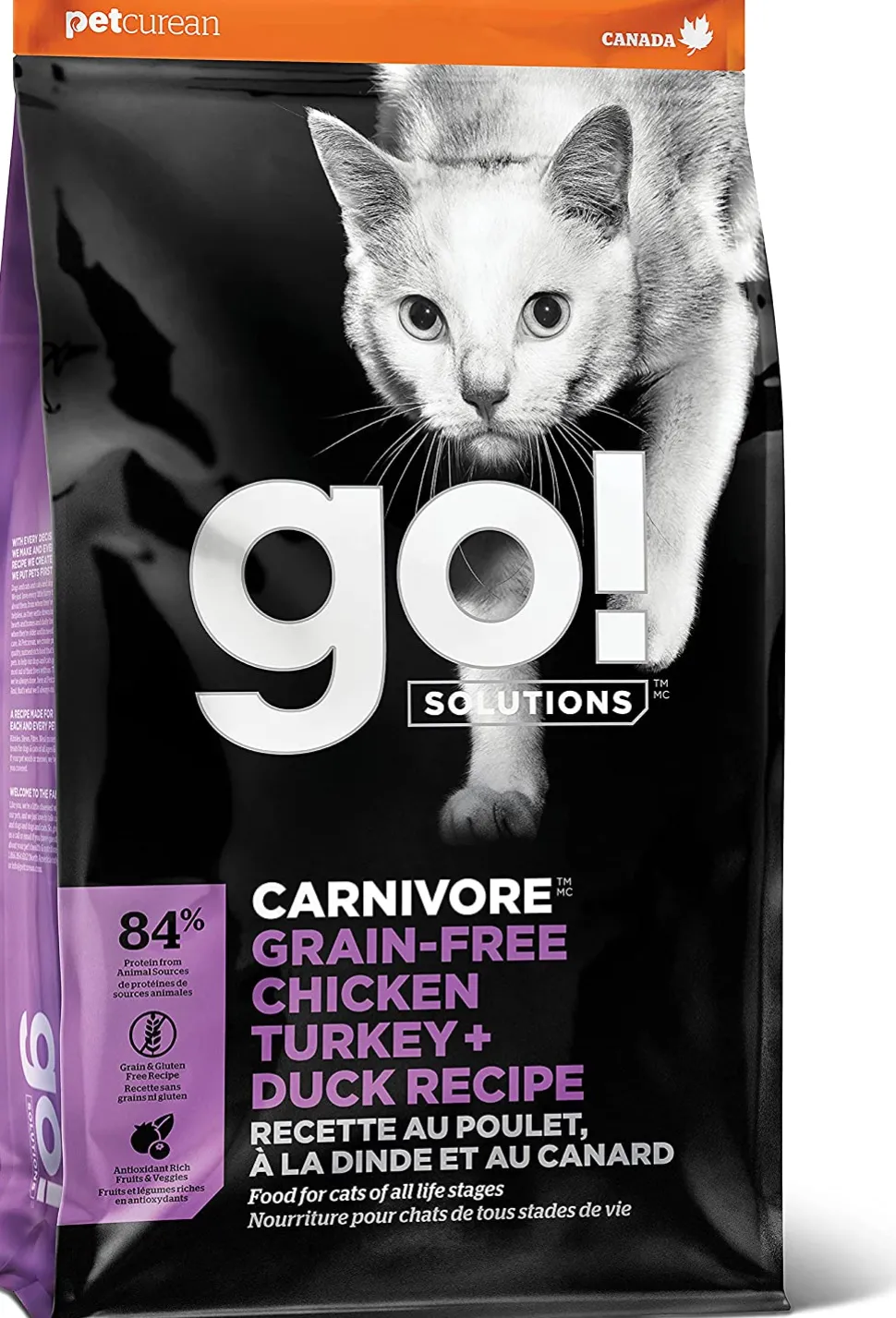 Petcurean GO! Carnivore Grain-Free Chicken, Turkey & Duck Cat Dry Cat Food - 8 lb Bag
