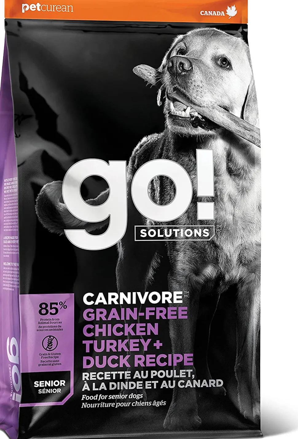 Petcurean GO! Carnivore Grain-Free Chicken, Turkey & Duck Senior Dry Dog Food - 22 lb Bag