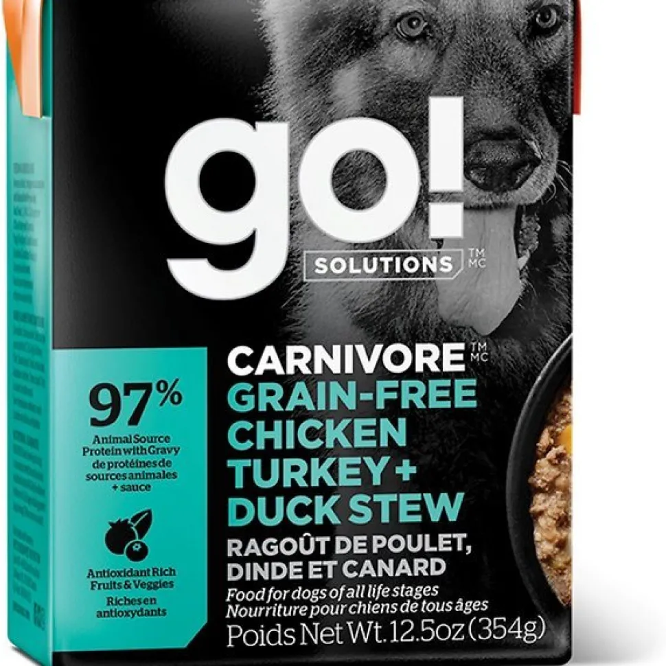 Petcurean GO! Carnivore Grain-Free Chicken, Turkey & Duck Stew Wet Dog Food - 12.5 oz - Case of 12