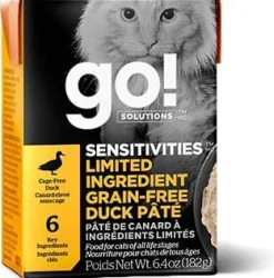 Petcurean GO! Sensitivities LID Grain-Free Duck Pate' Wet Cat Food - 6.4 oz - Case of 24