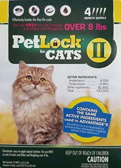 Petlock II Topical Flea and Tick Control for Cats - Over 9 Lbs - 4 Pack