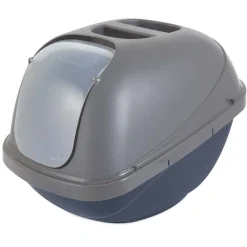 Petmate Basic Hooded Cat Litter Box Blue Steel Base/Pearl Silver Hood - Large