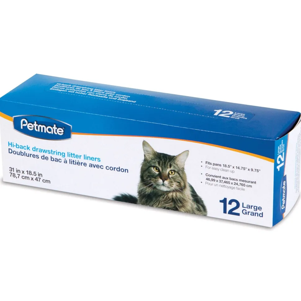 Petmate Hi-Back Drawstring Litter Pan Liners Clear - 12 Count - Large