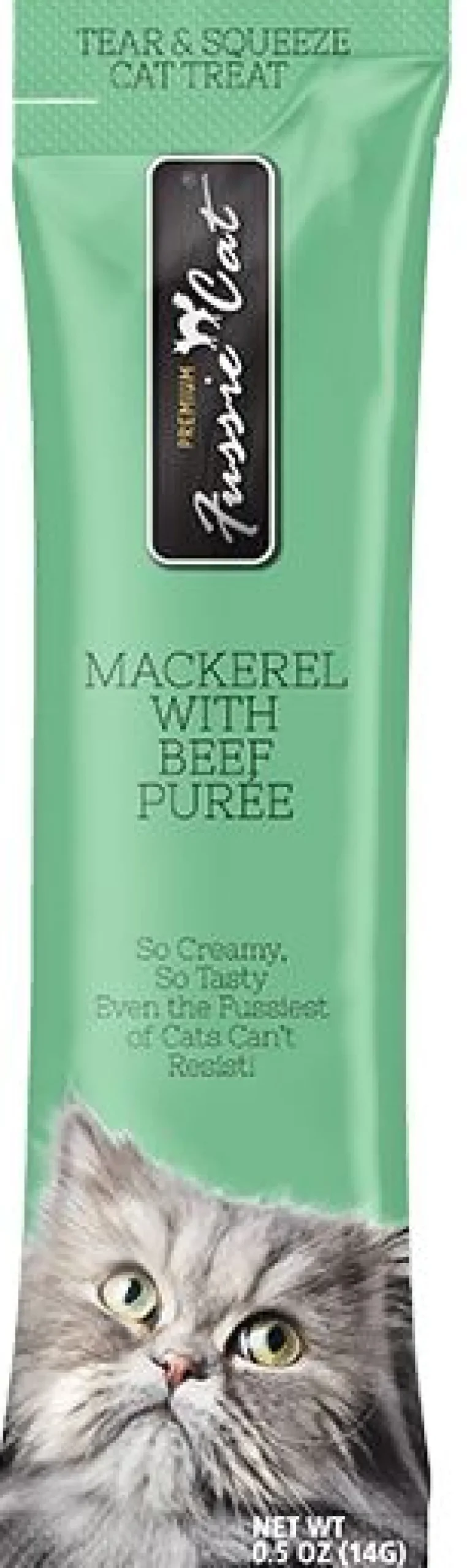 Pets Global Fussie Cat Mackerel and Beef Puree Wet Cat Food - .05 Oz Tubes - 4 Pack