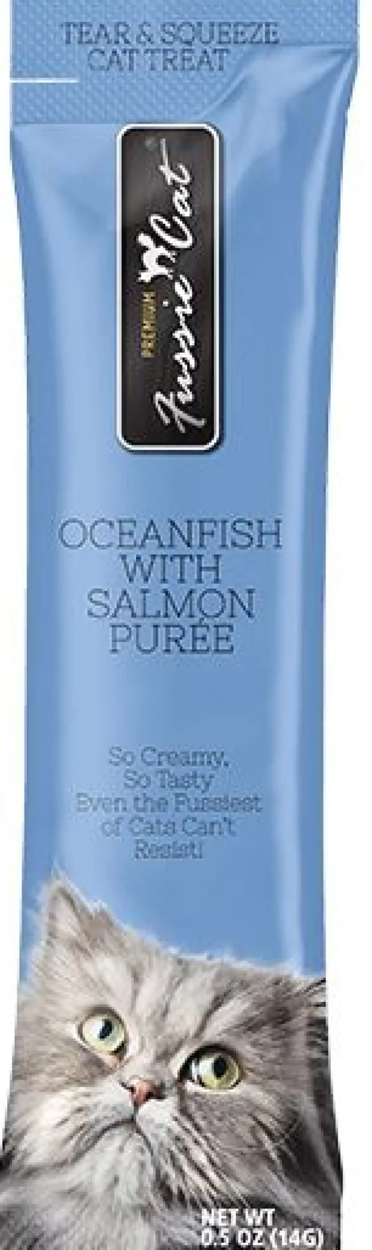 Pets Global Fussie Cat Ocean Fish and Salmn Puree Wet Cat Food - .05 Oz Tubes - 4 Pack
