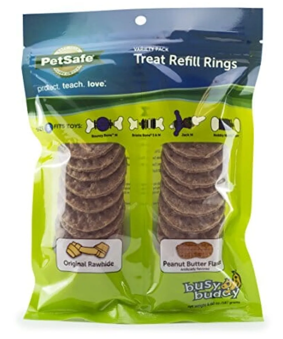 Petsafe Busy Buddy Natural Rawhide Rings Natural Dog Chews - Peanut Butter - Medium - 24 Pack