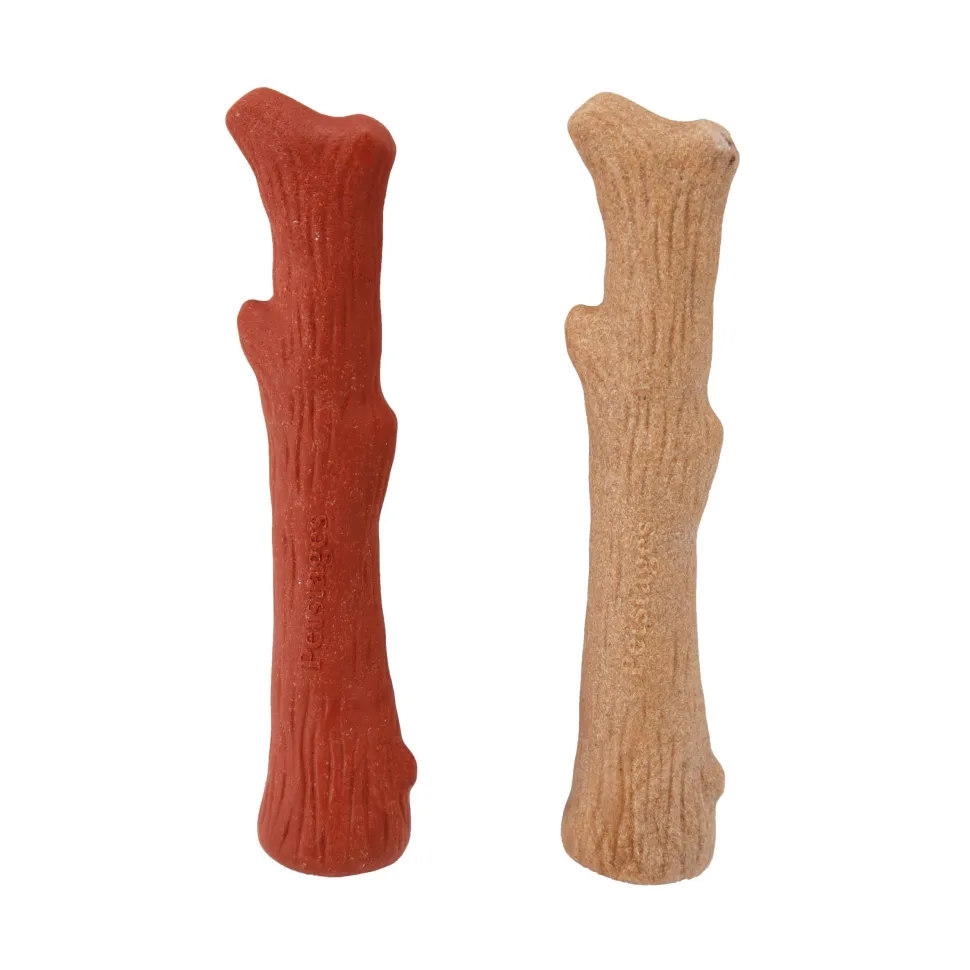 Petstages Dogwood Real Wood Blended BBQ-Flavor Chew Stick Fetch and Floating Dog Toy - 2 Pack - Medium
