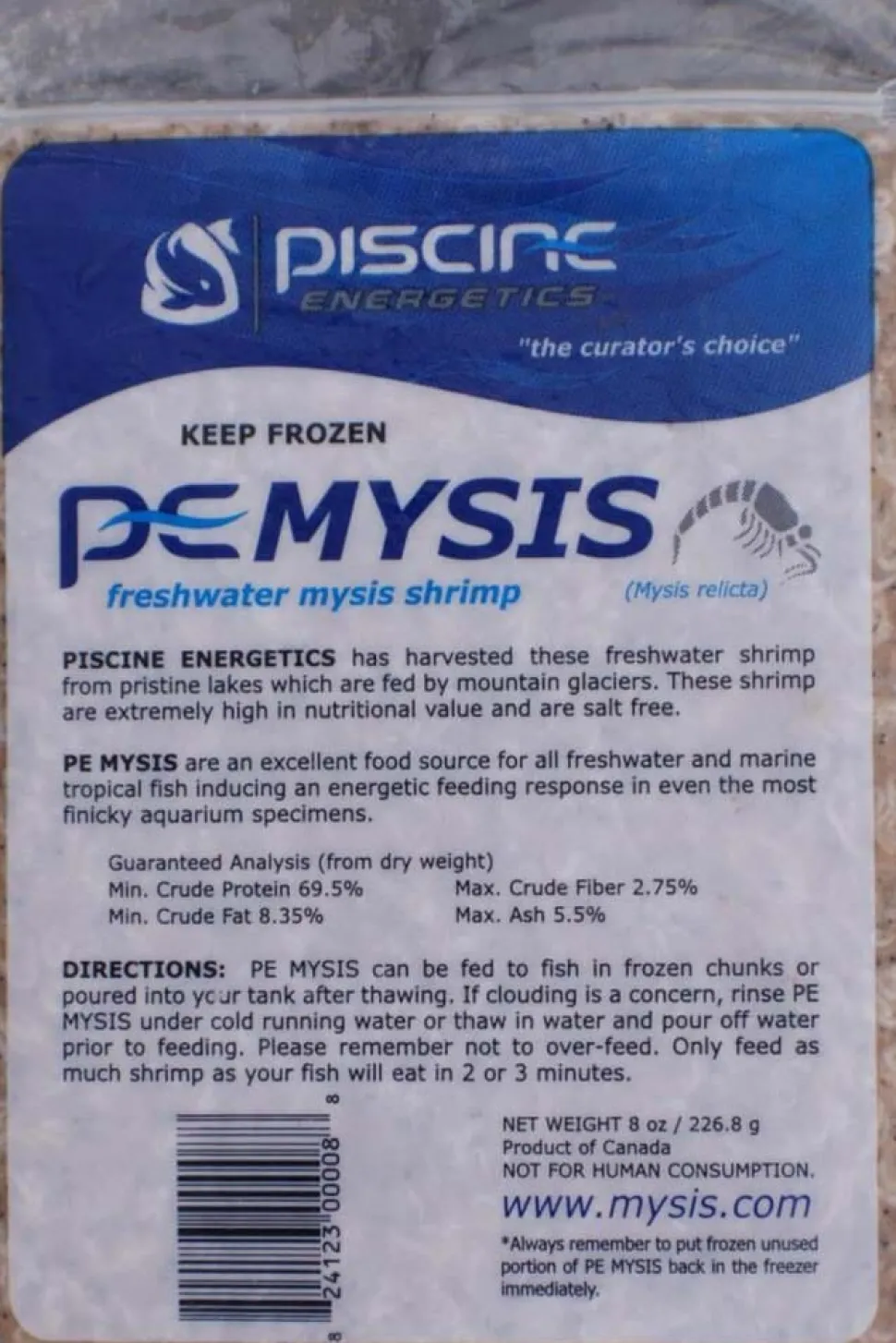 Piscine Energetics Mysis Frozen Fish Food - 8 Oz
