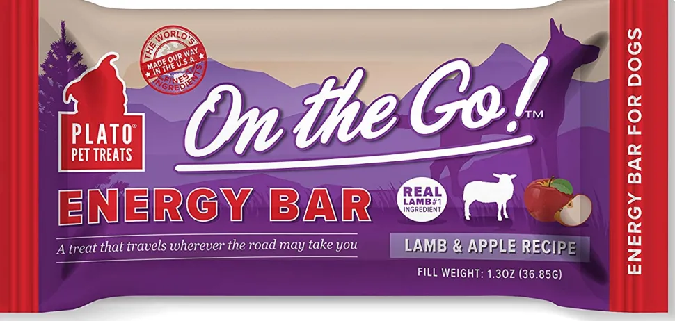 Plato Pet Treats Energy Bar Lamb & Apple Recipe Soft and Chewy Dog Treats - 12 ct Counter Display Box