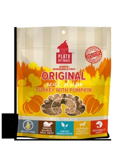 Plato Pet Treats Grain-Free Original Real Strips Turkey & Pumpkin Soft and Chewy Dog Treats - 3 oz Bag