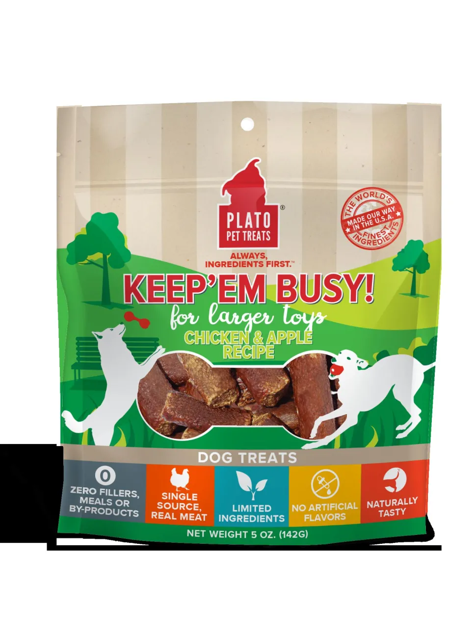 Plato Pet Treats Keep 'em Busy Chicken & Apple Treats for Large Toys Dehydrated Dog Treats - 5oz Bag