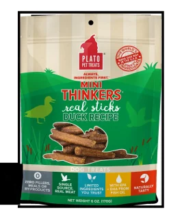 Plato Pet Treats Mini Thinkers Duck Recipe Natural Dog Chews - 6 oz Bag