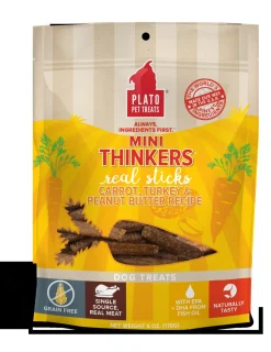 Plato Pet Treats Mini Thinkers Carrot Turkey & Peanut Butter Natural Dog Chews - 6 oz Bag