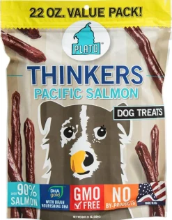 Plato Pet Treats Thinkers Salmon Natural Dog Chews - individually wrapped