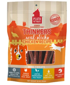 Plato Pet Treats Thinkers Chicken Sticks Natural Dog Chews - 18 oz Bag