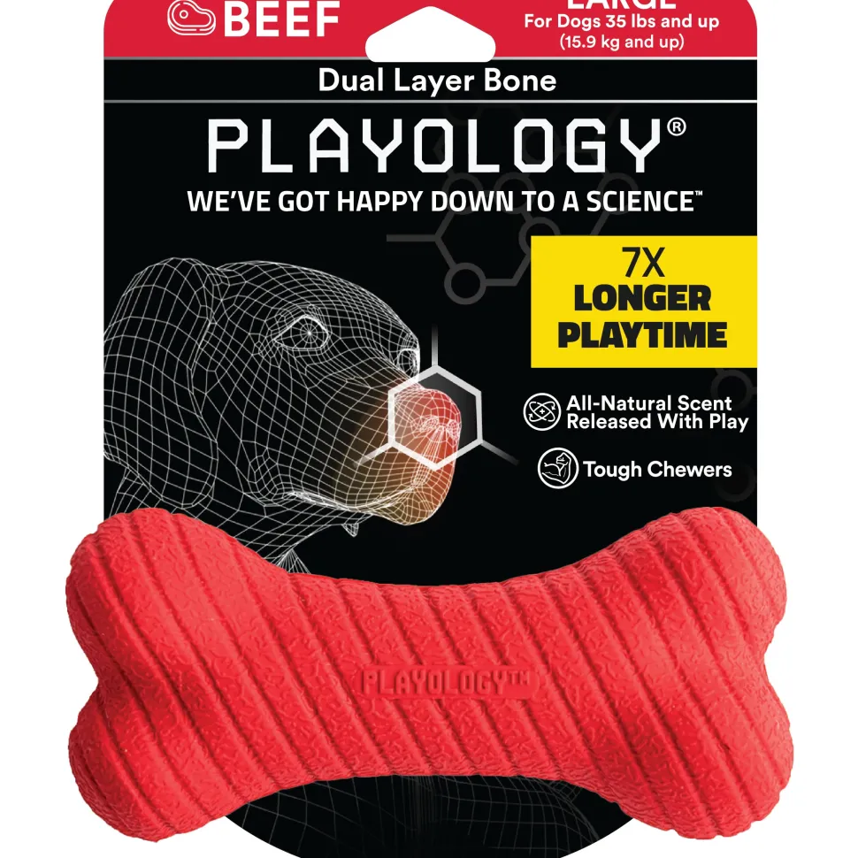 Playology Beef Scented Dual Layered Ring Rubber Dog Toy with Encapsiscent Techology - Large