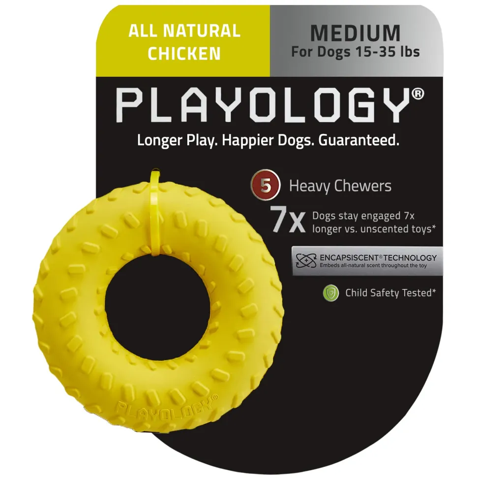 Playology Chicken Scented Dual Layered Ring Rubber Dog Toy with Encapsiscent Technology - Large
