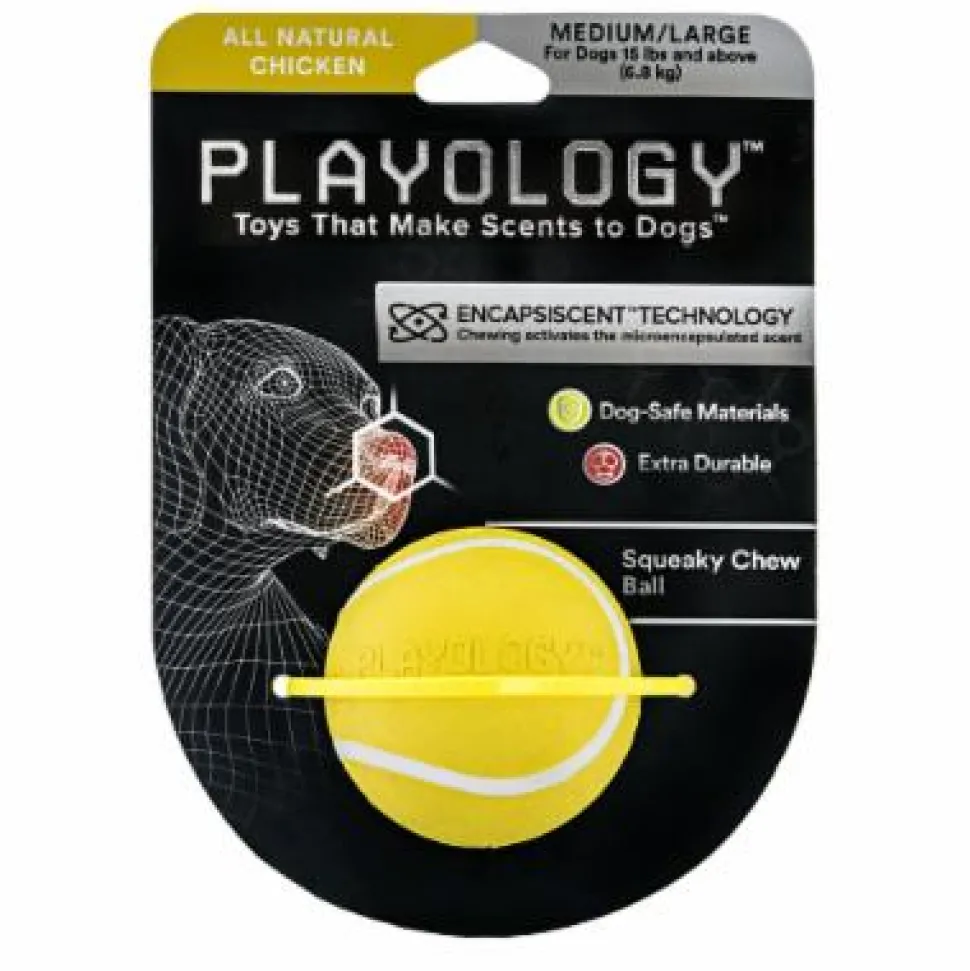 Playology Chicken Scented Squeaky Chew Ball Floating Rubber Dog Toy with Encapsiscent Tech - Medium/Large