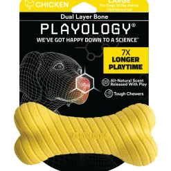 Playology Chicken Scented Dual Layered Bone Rubber Dog Toy with Encapsiscent Technology - Large