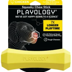 Playology Chicken Scented Squeaky Chew Stick Rubber Dog Toy with Encapsiscent Technology - Medium