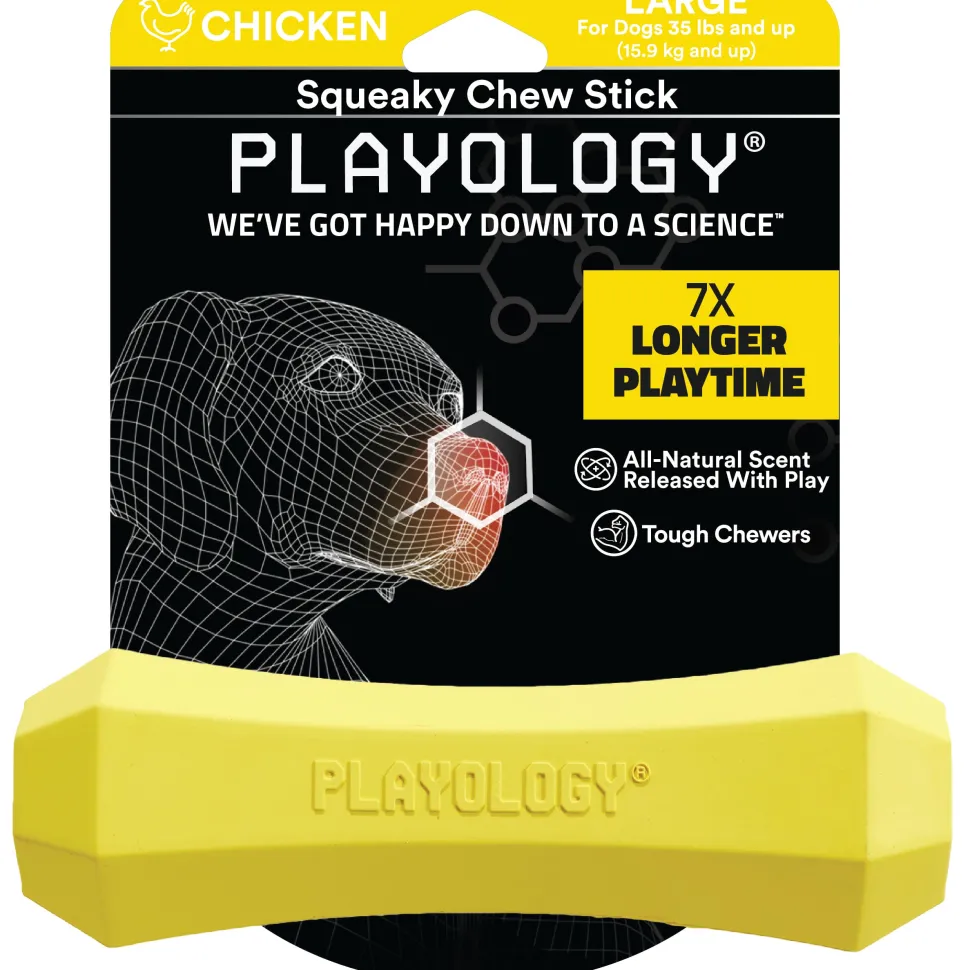 Playology Chicken Scented Squeaky Chew Stick Rubber Dog Toy with Encapsiscent Technology - Medium