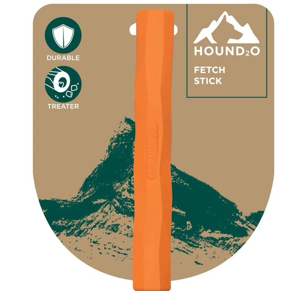Playology Hound2O Fetch Stick Treat Inserting Durable Rubber Dog Toy - Orange