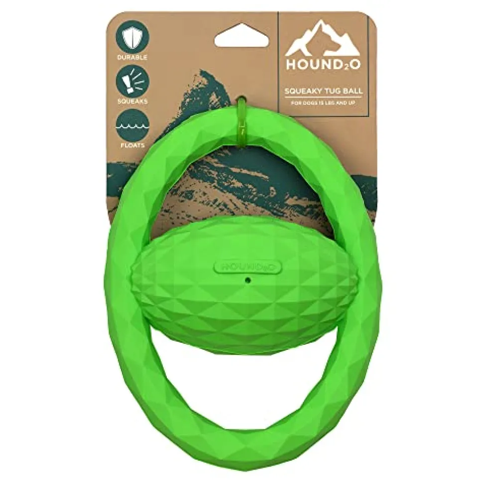 Playology Hound2O Squeaky Tug Ball Squeak and Floating Rubber Dog Toy - Green