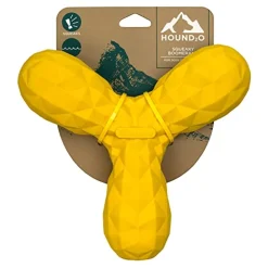 Playology Hound2O Squeaky Boomerang Fetch Squeak and Rubber Dog Toy - Yellow
