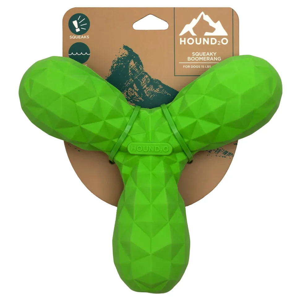 Playology Hound2O Squeaky Boomerang Fetch Squeak and Rubber Dog Toy - Green
