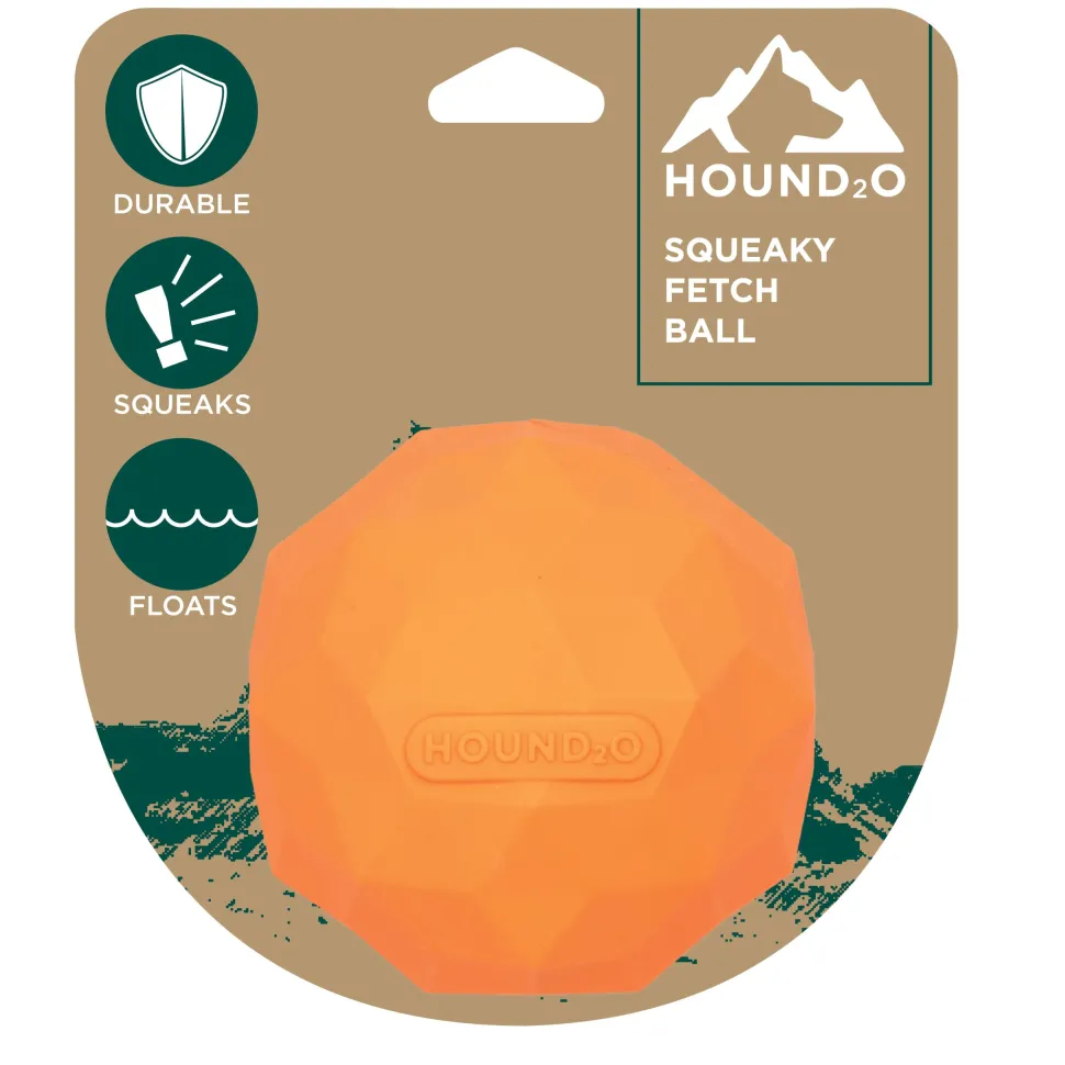 Playology Hound2O Squeaky Fetch Ball Squeak and Floating Rubber Dog Toy - Orange