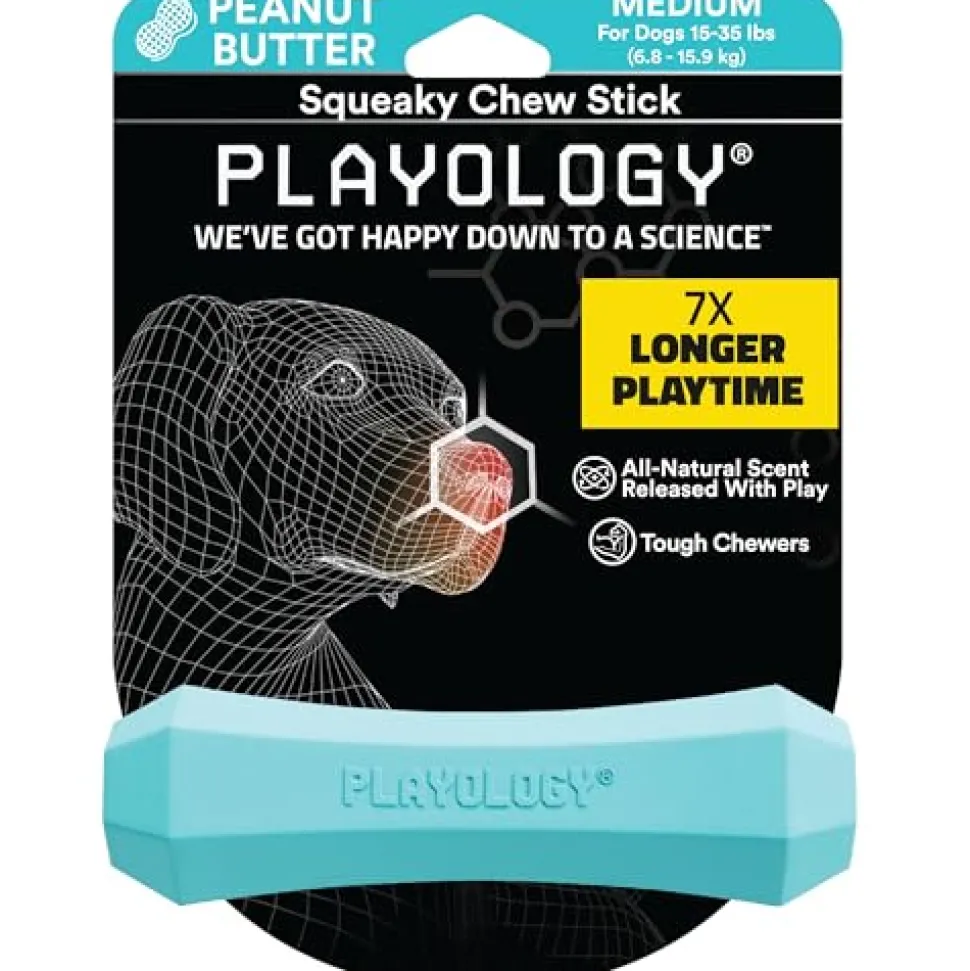 Playology Peanut Butter Scented Squeaky Chew Stick Floating Rubber Dog Toy with Encapsiscent Tech - Large