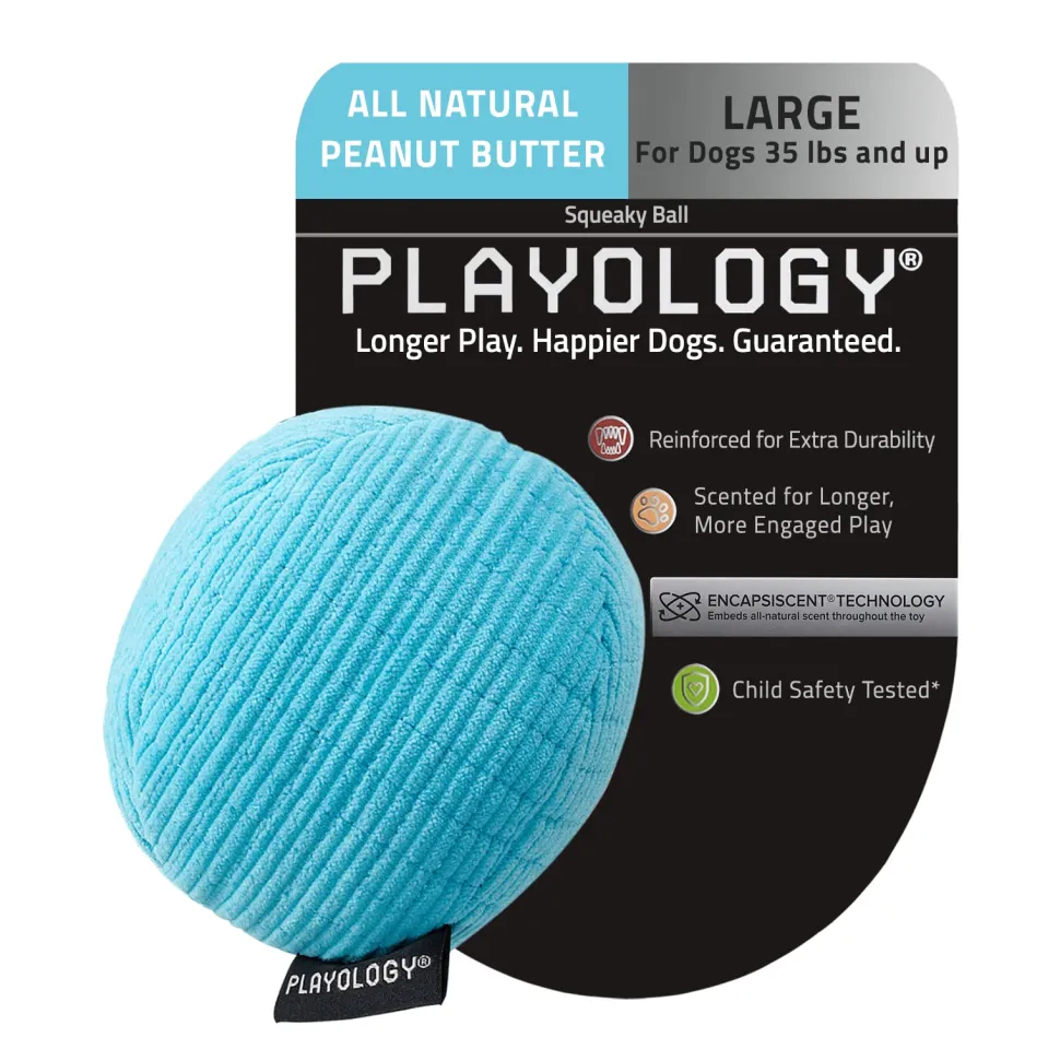 Playology Peanut Butter Scented Squeaky Ball Plush Dog Toy with Encapsiscent Technology - Small