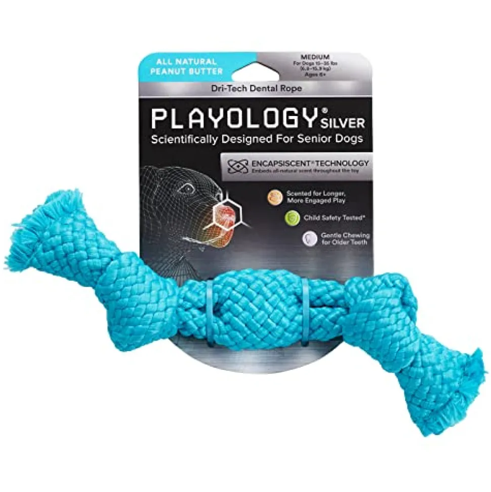 Playology Peanut Butter Scented Dri-Tech Rope Dog Toy with Encapsiscent Technology - Medium
