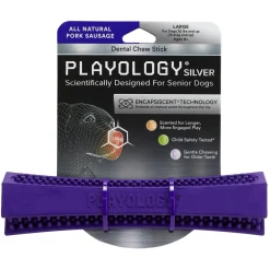 Playology Pork Scented Dental Chew Stick Rubber Dog Toy with Encapsiscent Technology - Large
