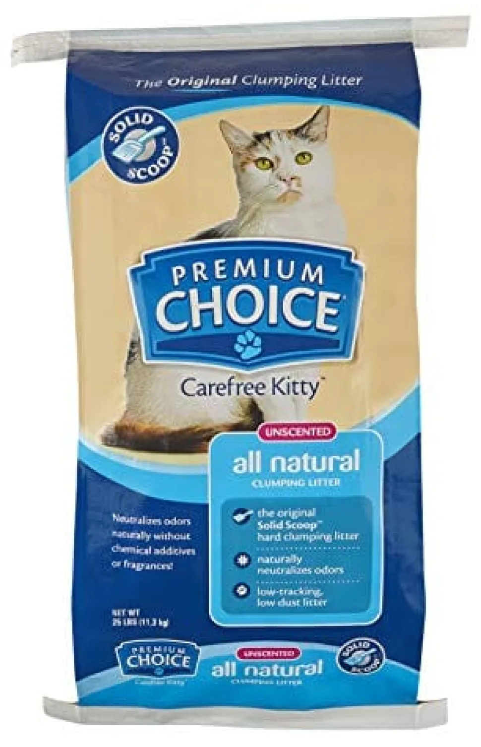 Premium Choice Carefree Kitty Solid Scoop Cat Litter - Unscented - 25 Lbs