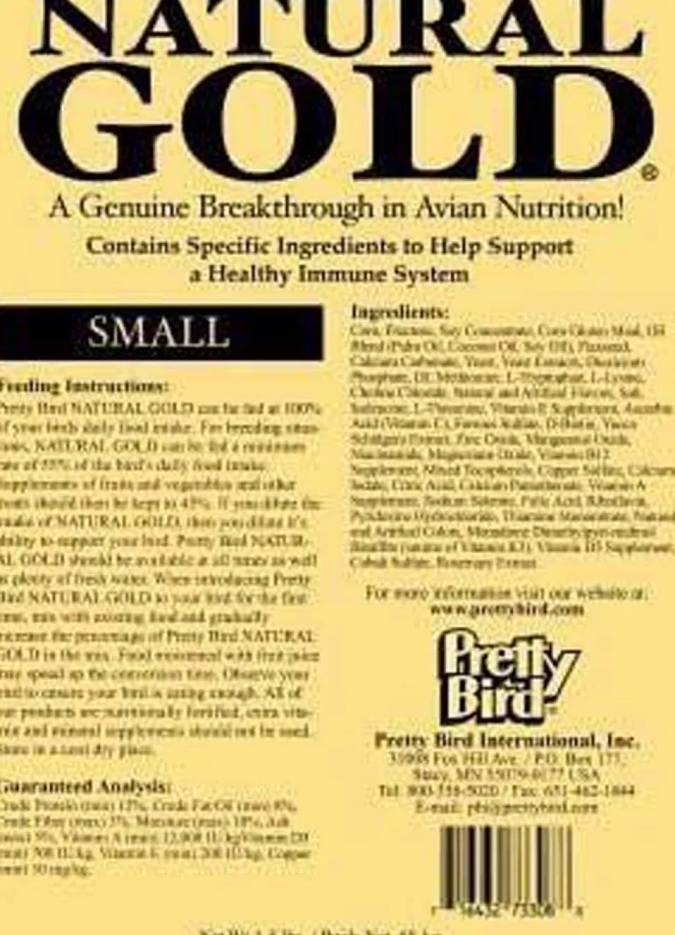 Pretty Bird International Natural Gold Pelleted Bird Food - 30 lb - Small