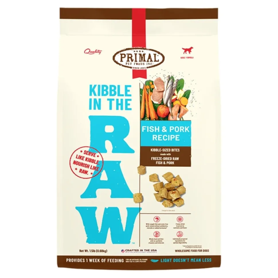 Primal Kibble In The Raw Fish and Pork Recipe Kibble-Sized Bites Freeze-Dried Raw Dog Food