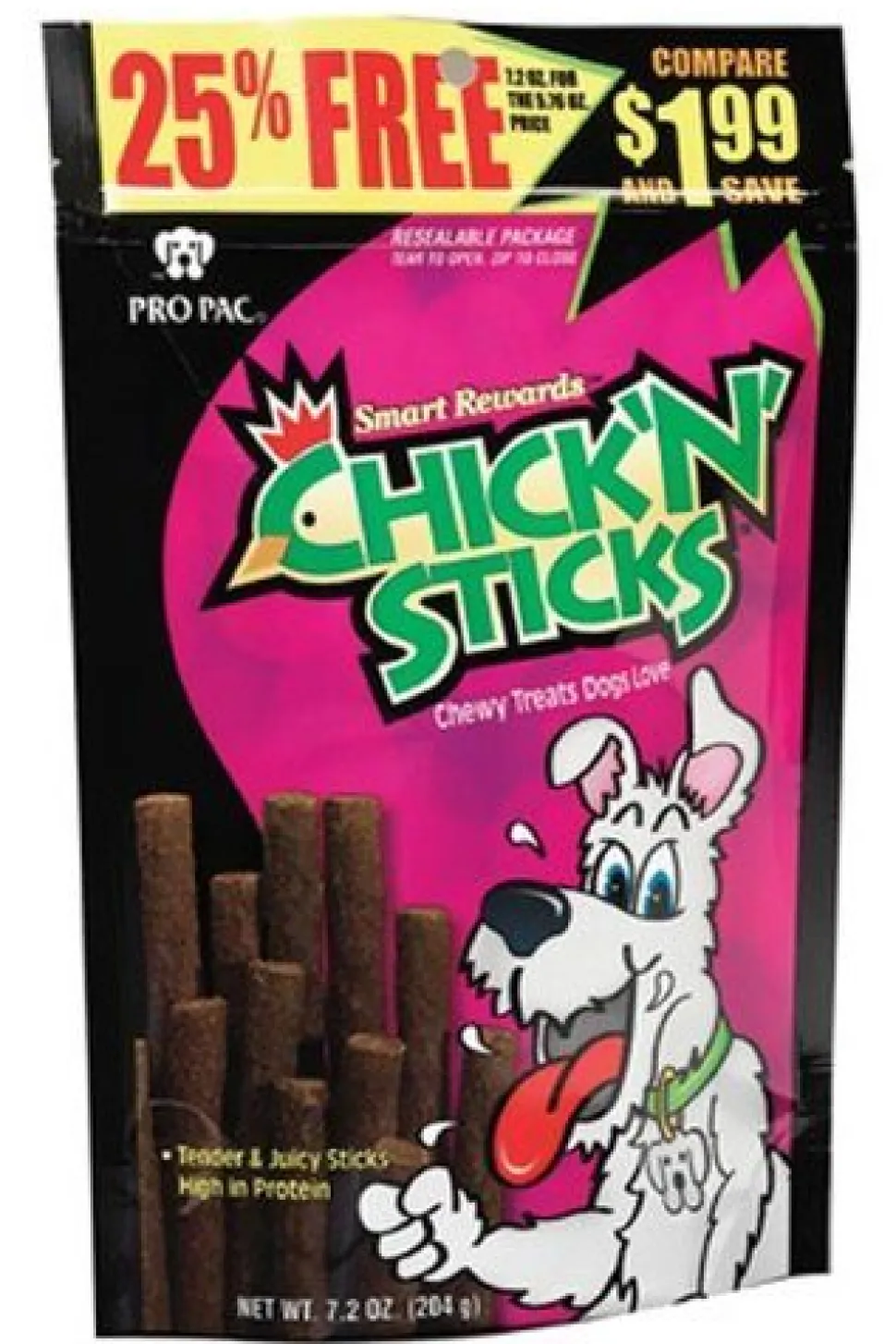 Pro Pac Chicken N' Sticks Chewy Dog Treats - 7.2 Oz - Case of 10