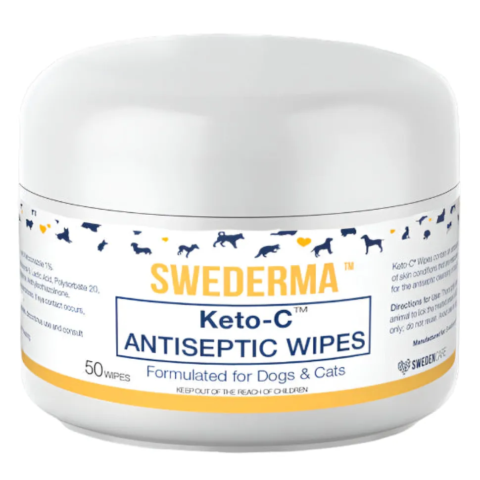 Proden Plaqueoff Swederma Therapeutic Keto-C Antiseptic Wipes for Dogs and Cats - 50ct