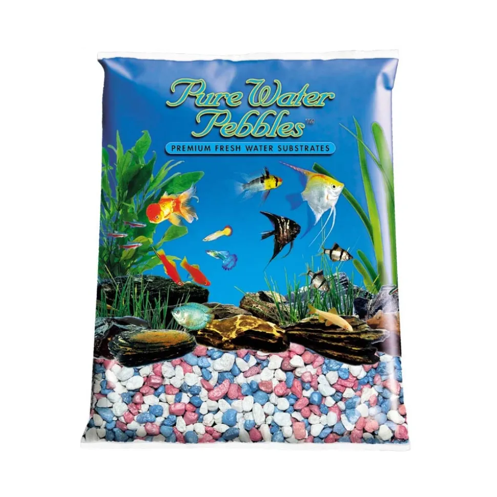 Pure Water Pebbles Premium Fresh Water Frosted Aquarium Gravel Pastel Rainbow - 5 lbs - 6 Count