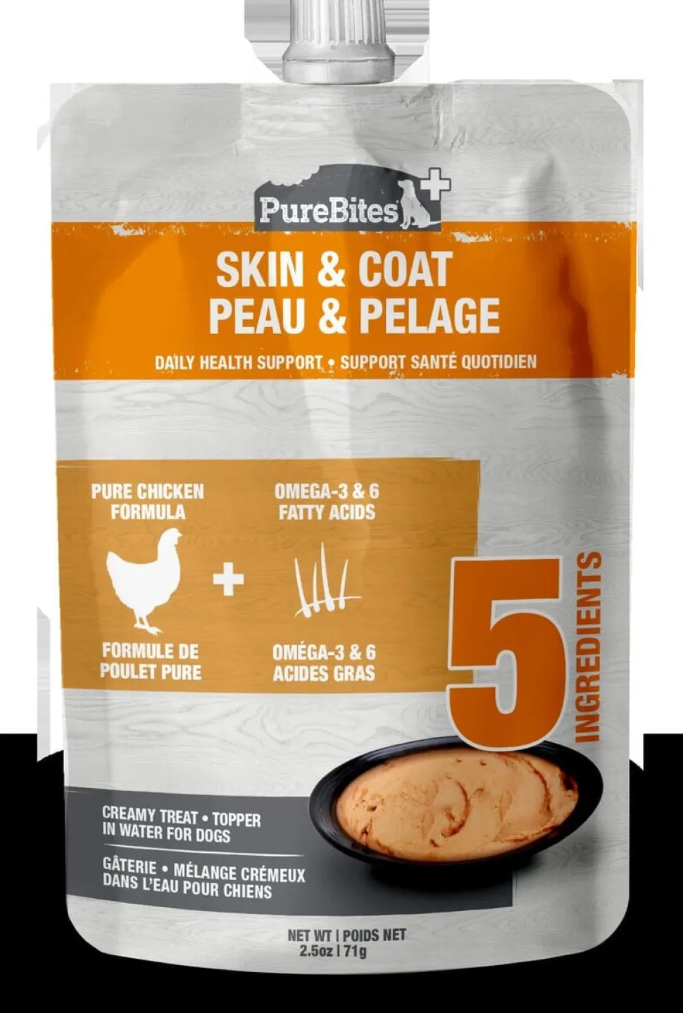 Purebites Skin & Coat Squeezable Pouch Dog Food Toppings - 2.5 Oz Pouches - Case of 15