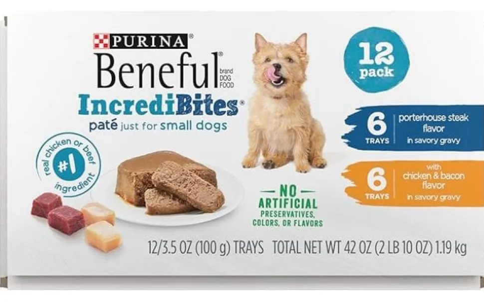 Purina Beneful IncrediBites Chicken and Bacon Porterhouse Steak Pate Canned Dog Food - Variety Pack - 3.5 Oz - 12 Count