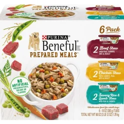 Purina Beneful Prepared Meals Lamb Chicken and Beef Stew Wet Dog Food Trays - Variety Pack - 10 Oz - Case of 6 - 2 Pack